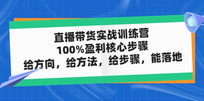 直播带货实战训练营：100%盈利核心步骤，给方向，给方法，给步骤，能落地-网课资源站