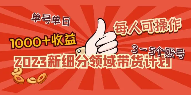 2023新细分领域带货计划：单号单日1000+收益不难，每人可操作3-5个账号-网课资源站