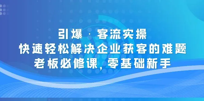 引爆·客流实操：快速轻松解决企业获客的难题，老板必修课，零基础新手-网课资源站