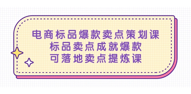 电商标品爆款卖点策划课，标品卖点成就爆款，可落地卖点提炼课-网课资源站