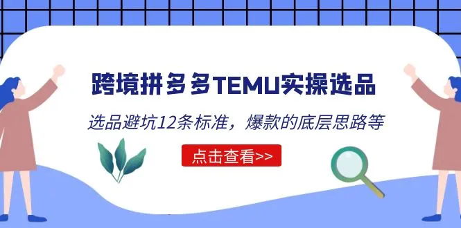 跨境拼多多TEMU实操选品运营方法，选品避坑12条标准，爆款的底层思路等-网课资源站